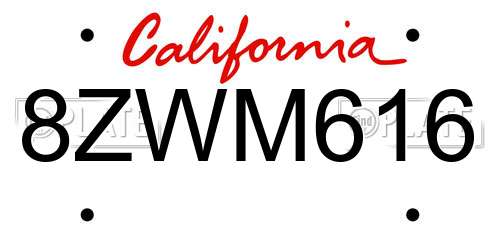 8ZWM616 California License Plate