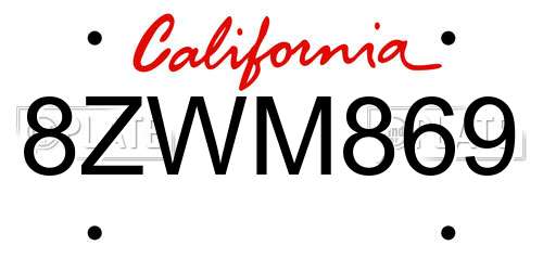 8ZWM869 California License Plate