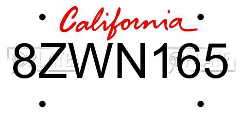8ZWN165 California License Plate