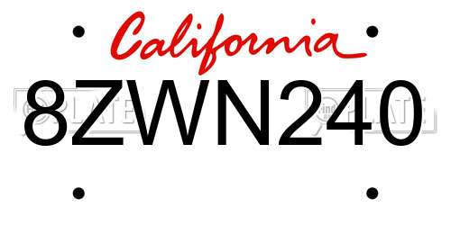 8ZWN240 California License Plate