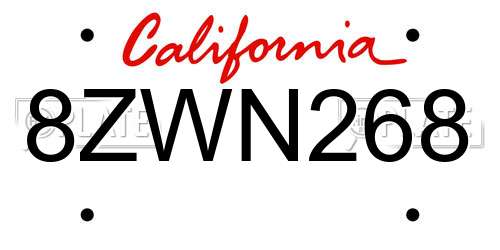 8ZWN268 California License Plate