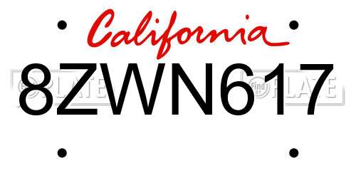 8ZWN617 California License Plate