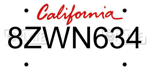 8ZWN634 California License Plate