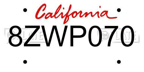 8ZWP070 California License Plate