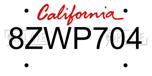 8ZWP704 California License Plate