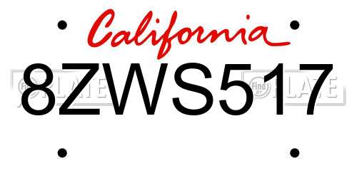 8ZWS517 California License Plate