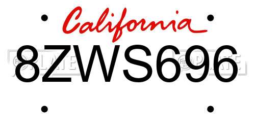 8ZWS696 California License Plate