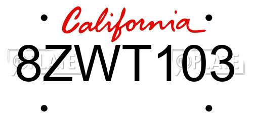 8ZWT103 California License Plate