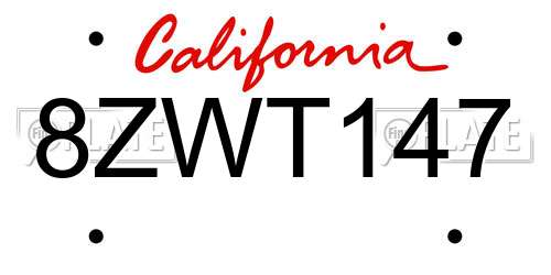 8ZWT147 California License Plate