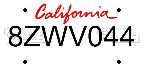 8ZWV044 California License Plate