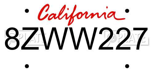 8ZWW227 California License Plate