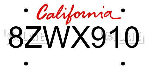 8ZWX910 California License Plate