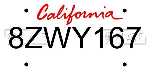 8ZWY167 California License Plate