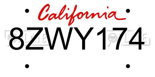 8ZWY174 California License Plate