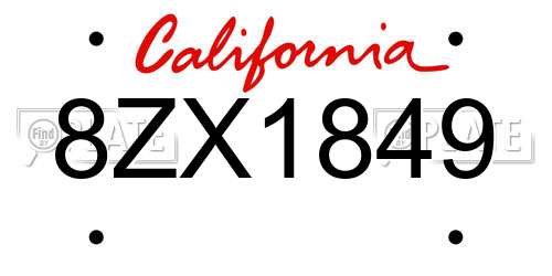 8ZX1849 California License Plate