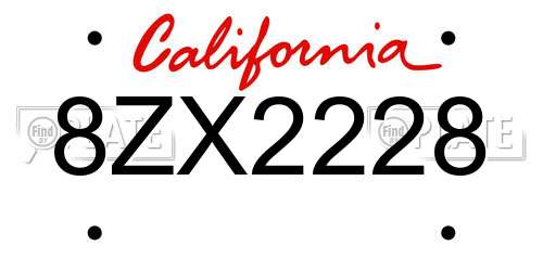 8ZX2228 California License Plate