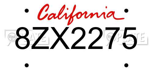 8ZX2275 California License Plate