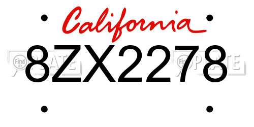 8ZX2278 California License Plate
