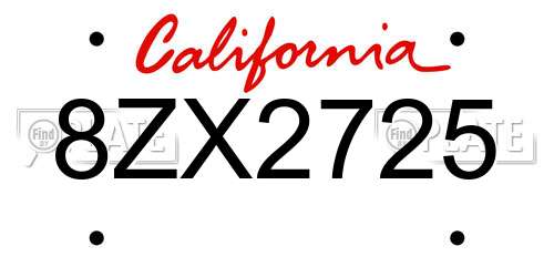 8ZX2725 California License Plate