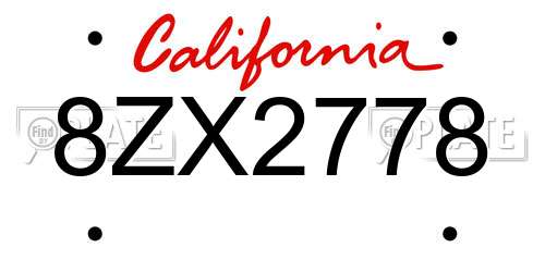 8ZX2778 California License Plate