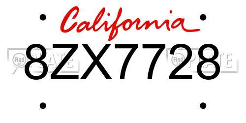 8ZX7728 California License Plate