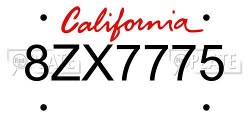 8ZX7775 California License Plate