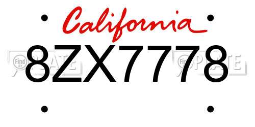 8ZX7778 California License Plate