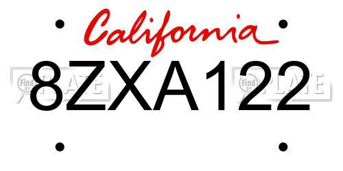 8ZXA122 California License Plate
