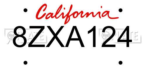 8ZXA124 California License Plate