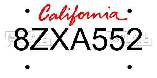 8ZXA552 California License Plate