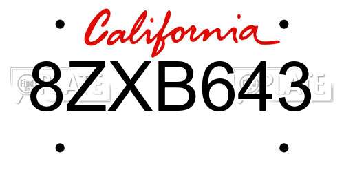8ZXB643 California License Plate