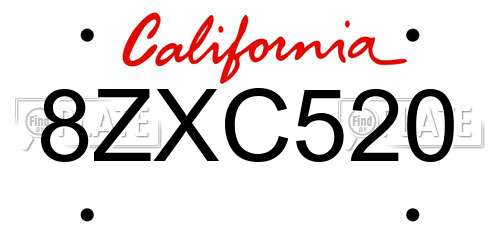 8ZXC520 California License Plate