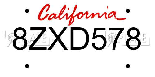 8ZXD578 California License Plate