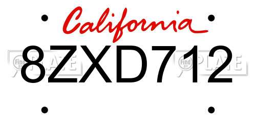 8ZXD712 California License Plate