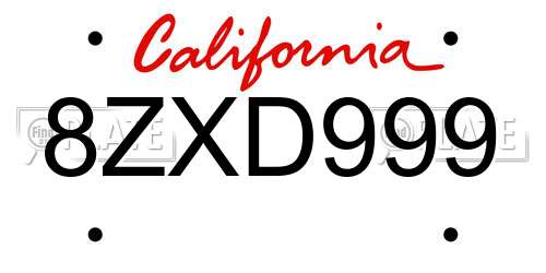 8ZXD999 California License Plate