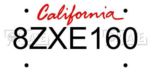 8ZXE160 California License Plate