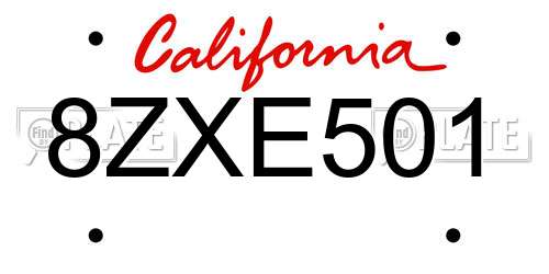 8ZXE501 California License Plate