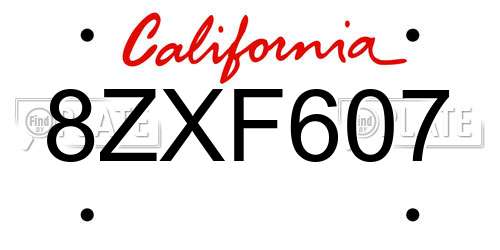 8ZXF607 California License Plate