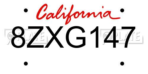 8ZXG147 California License Plate
