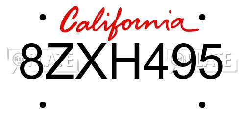 8ZXH495 California License Plate