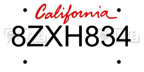 8ZXH834 California License Plate