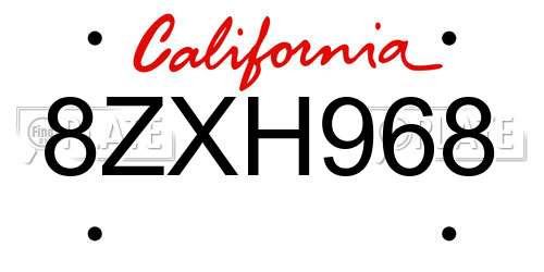 8ZXH968 California License Plate
