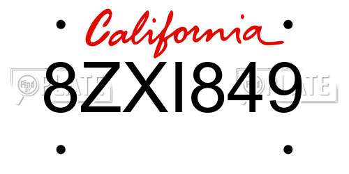 8ZXI849 California License Plate