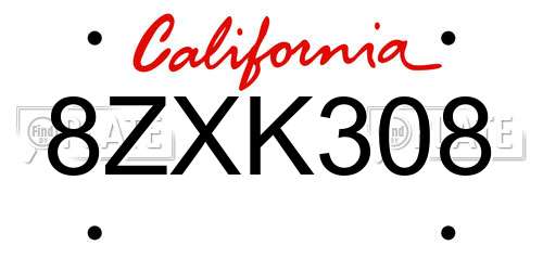8ZXK308 California License Plate