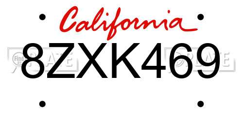 8ZXK469 California License Plate