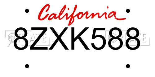 8ZXK588 California License Plate