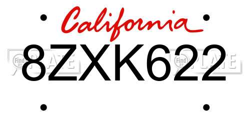 8ZXK622 California License Plate