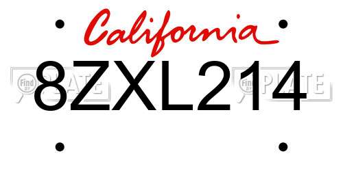 8ZXL214 California License Plate