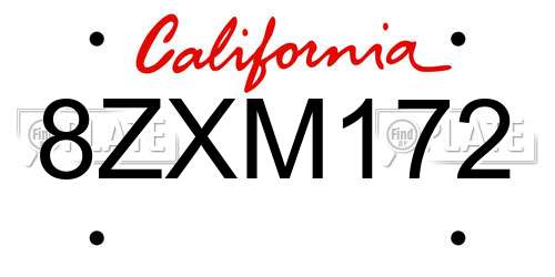 8ZXM172 California License Plate