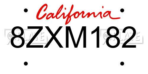 8ZXM182 California License Plate